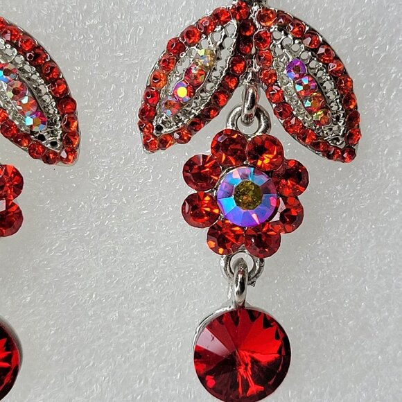 Red Rhinestone Chandelier Earrings - Picture 9 of 10